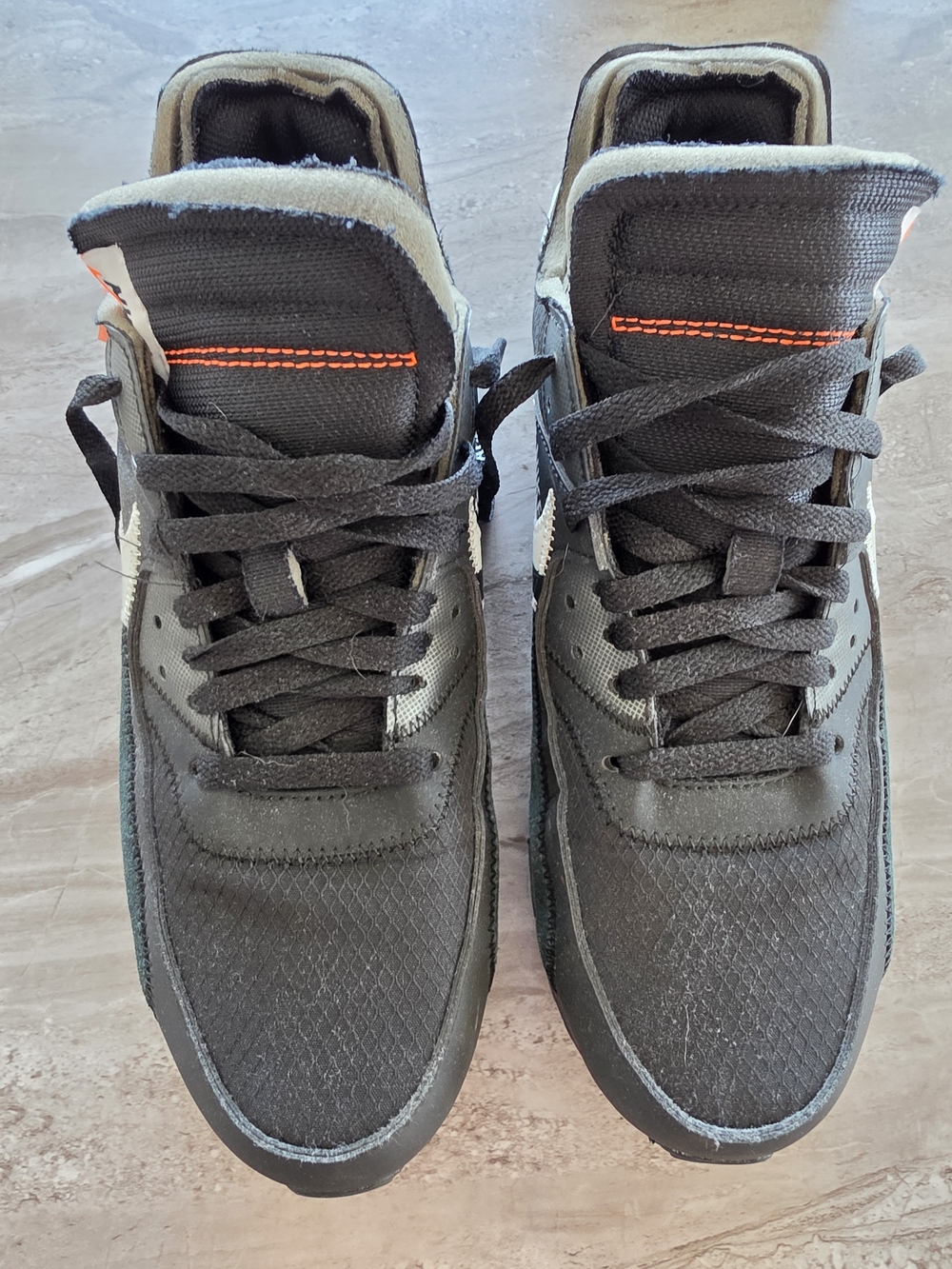 Nike Air Max 90 Men's Black Sneakers with Orange Stitching